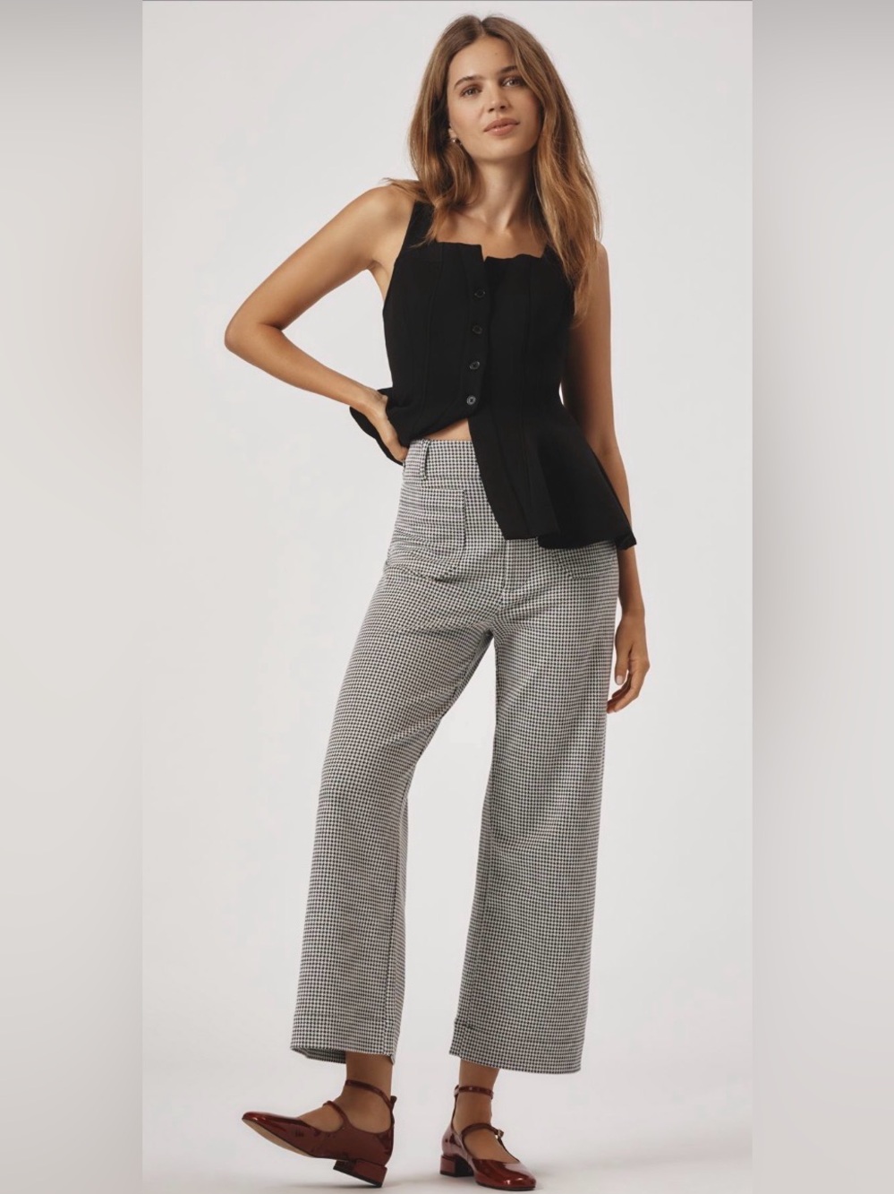 The Collette Houndstooth Crop Wide Leg by Maeve